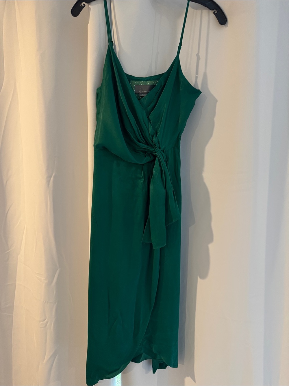 Anthropologie Deep Green Wrap Midi Slip Dress